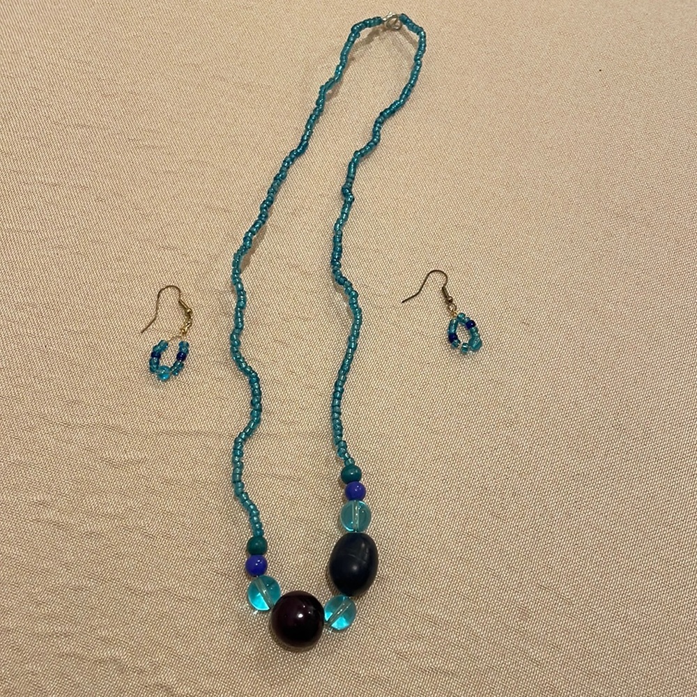 Beautiful Blue beaded necklace and earrings set
